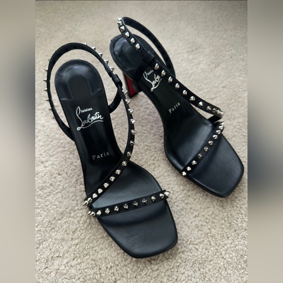 Christian Louboutin Black and Silver Studded Heels - Picture 1 of 6